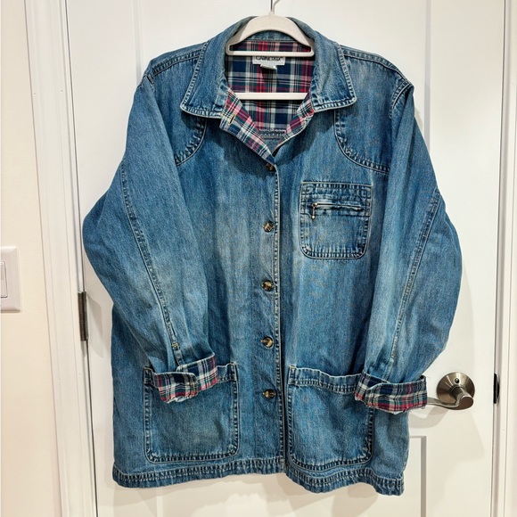 Cabin Creek Jackets & Blazers - Cabin Creek Denim Chore Jacket with Plaid Details